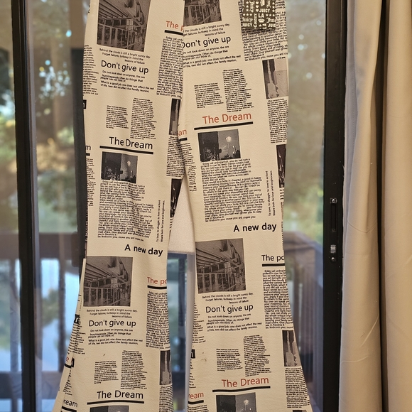 Others Follow Newspaper Print Flare Pants - Picture 2 of 3